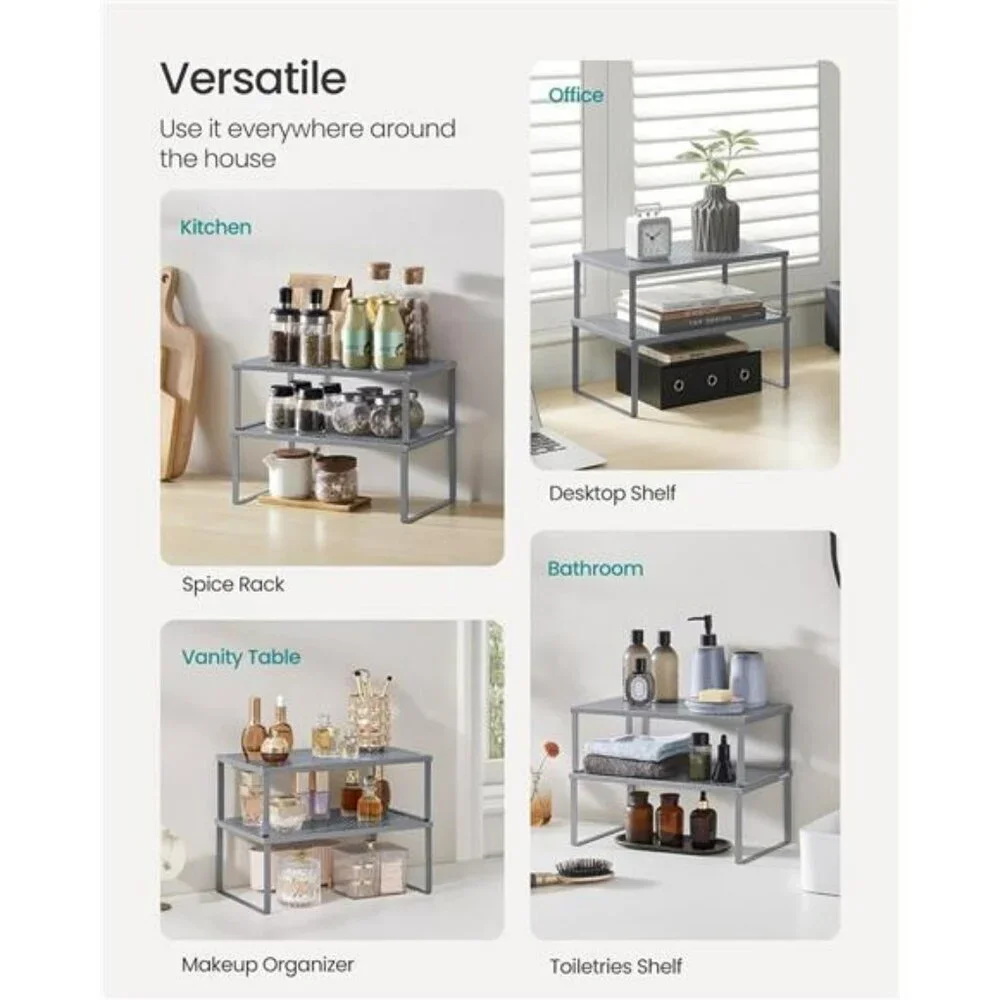 SONGMICS Spice Rack Set Stackable Metal Cabinet Shelf Organizer Countertop
